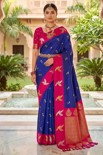 Violet soft silk blend saree with zari weaving meenakari design