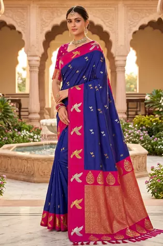 Violet soft silk blend saree with zari weaving meenakari design