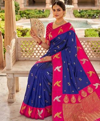 Violet soft silk blend saree with zari weaving meenakari design 3