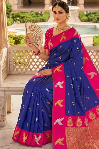 Violet soft silk blend saree with zari weaving meenakari design
