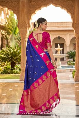 Violet soft silk blend saree with zari weaving meenakari design 4