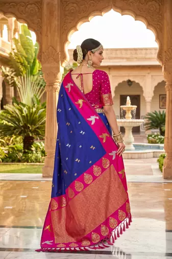 Violet soft silk blend saree with zari weaving meenakari design