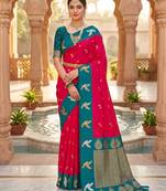 Pink soft silk blend saree with zari weaving meenakari design
