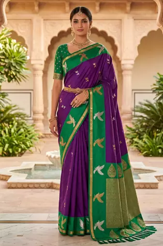 Wine soft silk blend saree with zari weaving meenakari design