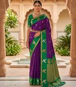 Wine soft silk blend saree with zari weaving meenakari design
