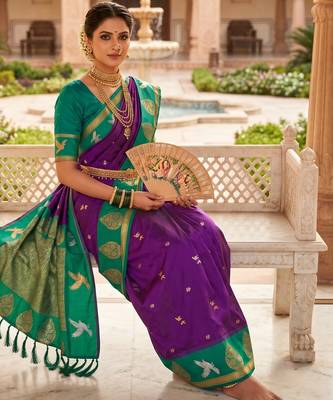 Wine soft silk blend saree with zari weaving meenakari design 3