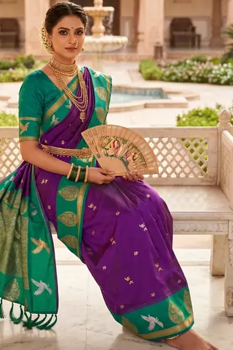Wine soft silk blend saree with zari weaving meenakari design