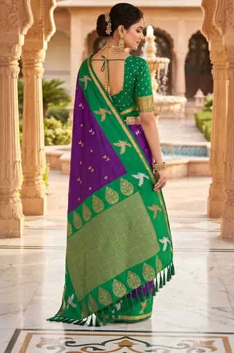Wine soft silk blend saree with zari weaving meenakari design