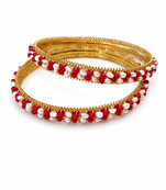 Pearl & red beaded gold-tone bangles, traditional indian jewellery,