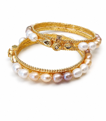 Pearl bangle set, gold-toned, openable, kundan embellished