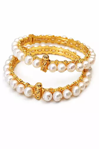 Pearl bangle set, gold-toned, openable, traditional style, 