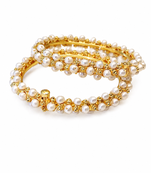Pearl bangle set, gold-toned, white pearls, openable