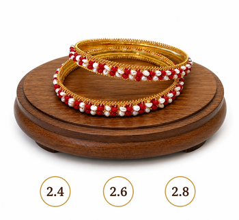 Pearl & red beaded gold-tone bangles, traditional indian jewellery, 2