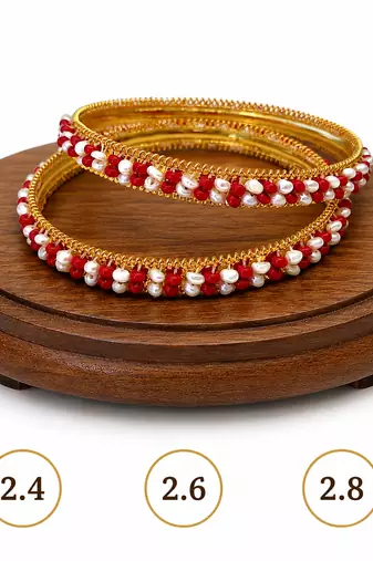 Pearl & red beaded gold-tone bangles, traditional indian jewellery,