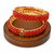 Coral beaded bangle set, red and gold tone, openable,