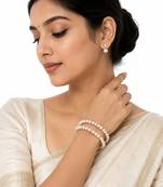 Pearl bangle, gold-toned, white, set of 2,traditional style