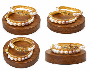 Pearl bangle set, gold-toned, openable, kundan embellished 3