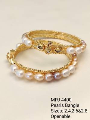 Pearl bangle set, gold-toned, openable, kundan embellished 4
