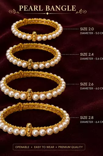 Pearl bangle set, gold-toned, openable, traditional style, 