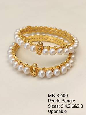 Pearl bangle set, gold-toned, openable, traditional style,  4