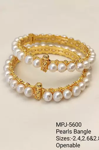 Pearl bangle set, gold-toned, openable, traditional style, 