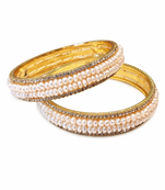 Pearl bangle set, gold-toned, white pearls with rhinestone border, sizes 