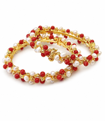Pearl and coral bead bangles, gold-toned, openable, traditional indian jewellery, set of 2,