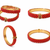 Coral beaded bangle set, red and gold tone, openable,