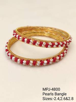 Pearl & red beaded gold-tone bangles, traditional indian jewellery, 4