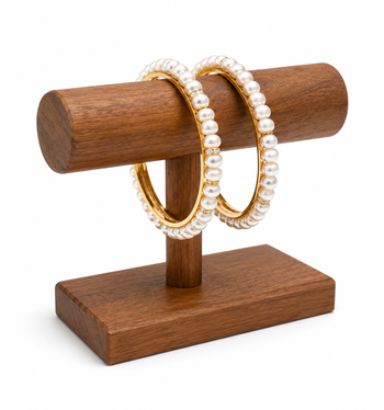 Pearl bangle, gold-toned, white, set of 2,traditional style 2