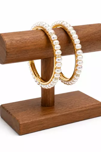 Pearl bangle, gold-toned, white, set of 2,traditional style