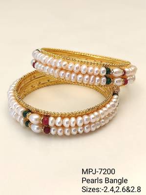 Pearl bangle with ruby and emerald beads, gold-toned, traditional style, 4