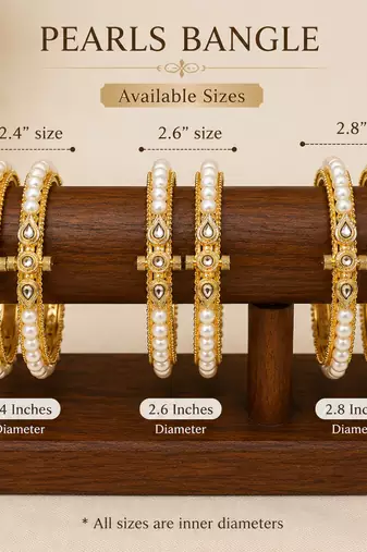 Pearl bangle set with kundan work, gold-toned, openable, 