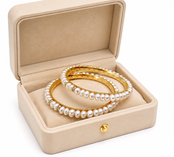 Pearl bangle, gold-toned, white, set of 2,traditional style 3