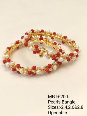 Pearl and coral bead bangles, gold-toned, openable, traditional indian jewellery, set of 2, 4