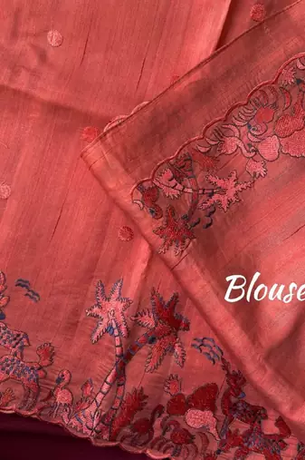 Orange matka silk multi-thread embroidery work saree