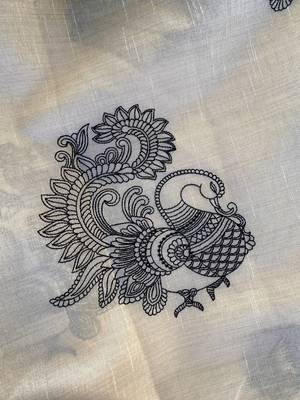 Black silk blend multi thread peacock motifs saree 3
