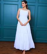White solid cotton tiered maxi dress for women