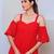 Red solid georgette long dress for women