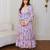 Pink floral printed cotton tiered maxi dress for women