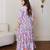 Pink floral printed cotton tiered maxi dress for women