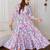 Pink floral printed cotton tiered maxi dress for women