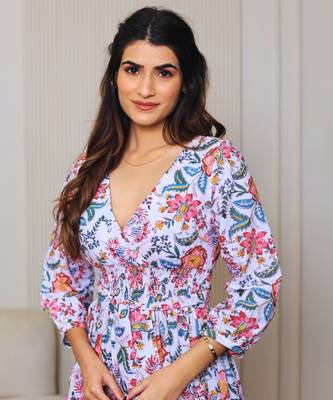 Pink floral printed cotton tiered maxi dress for women 4