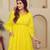 Yellow solid cotton a-line dress for women