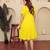 Yellow solid cotton a-line dress for women
