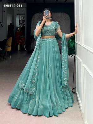 sea green silk blend embroidered lehenga choli 2