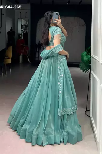 sea green silk blend embroidered lehenga choli