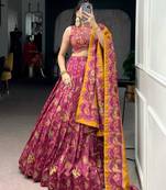 magenta silk blend printed lehenga choli