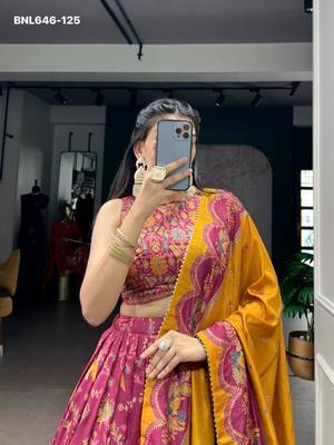 magenta silk blend printed lehenga choli 2