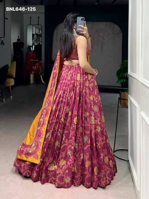 magenta silk blend printed lehenga choli 3